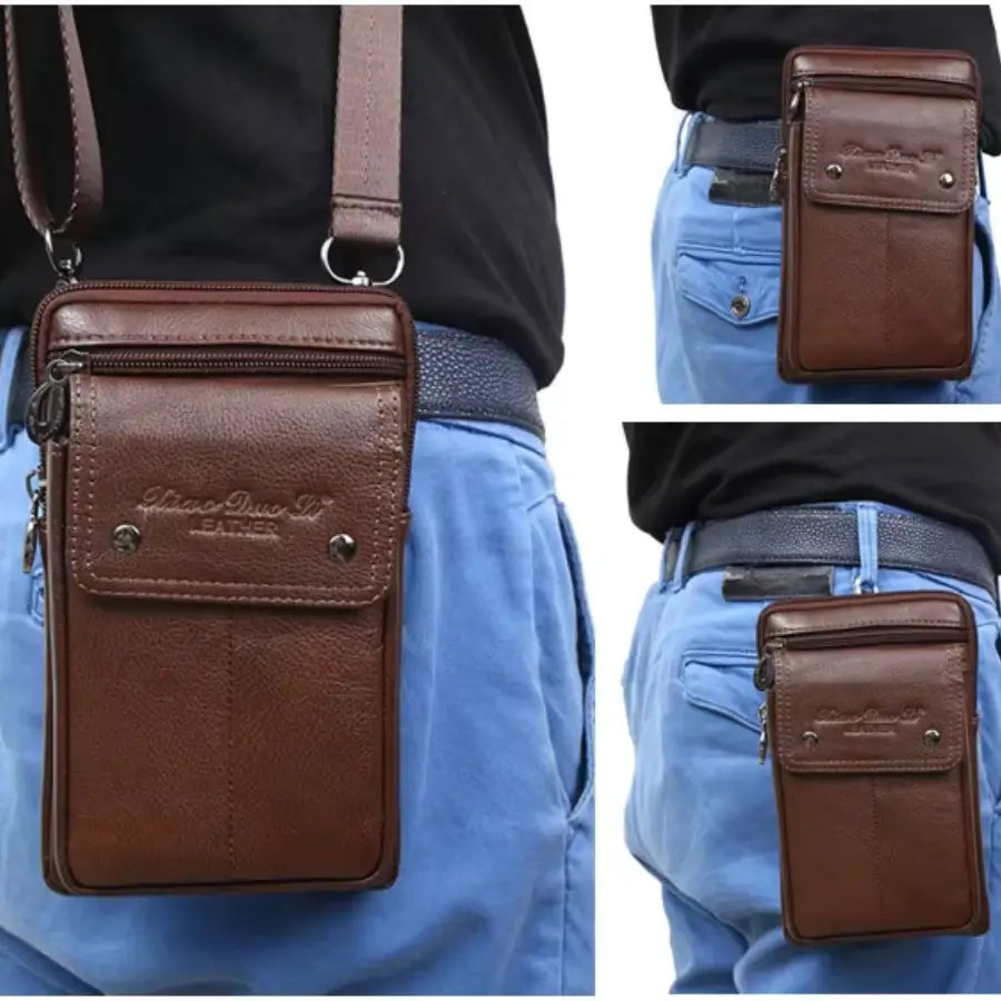 Men’s Leather Crossbody Bag – Vertical Phone Carry