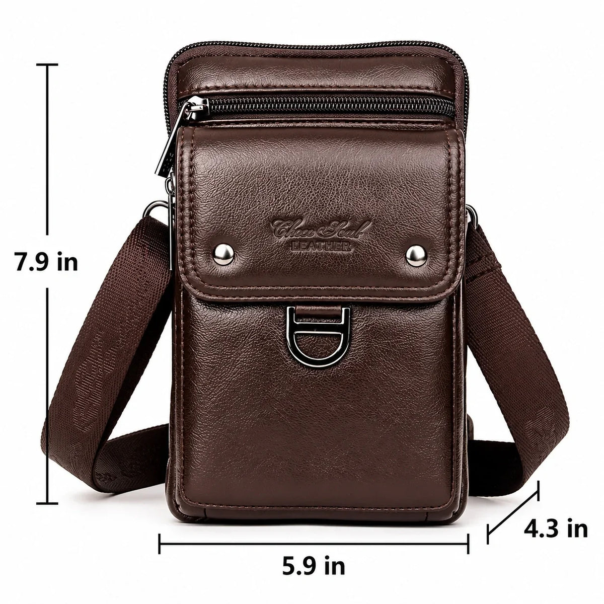 Men’s Leather Crossbody Bag – Vertical Phone Carry