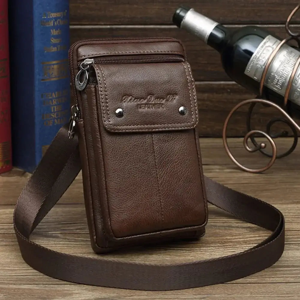 Men’s Leather Crossbody Bag – Vertical Phone Carry