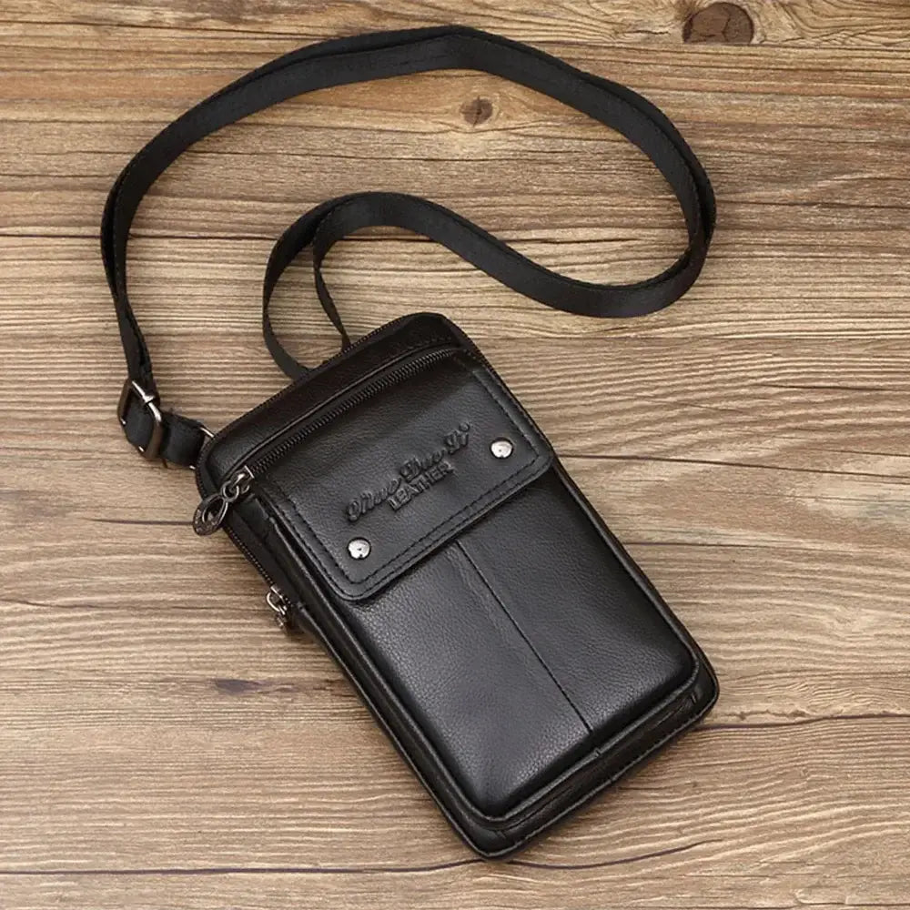 Men’s Leather Crossbody Bag – Vertical Phone Carry