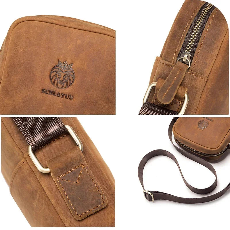 Men’s Leather Crossbody Bag - Vertical Phone Pocket Carry