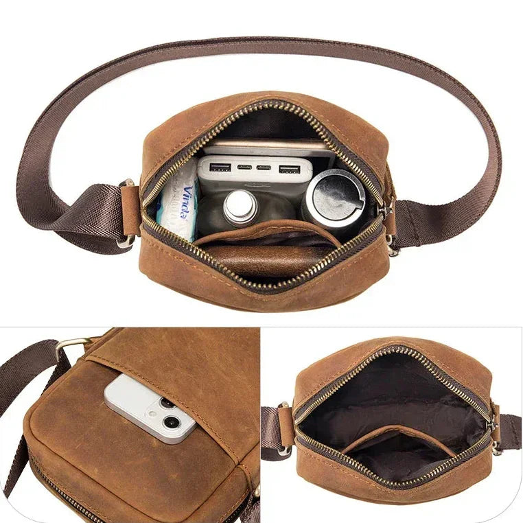 Men’s Leather Crossbody Bag - Vertical Phone Pocket Carry