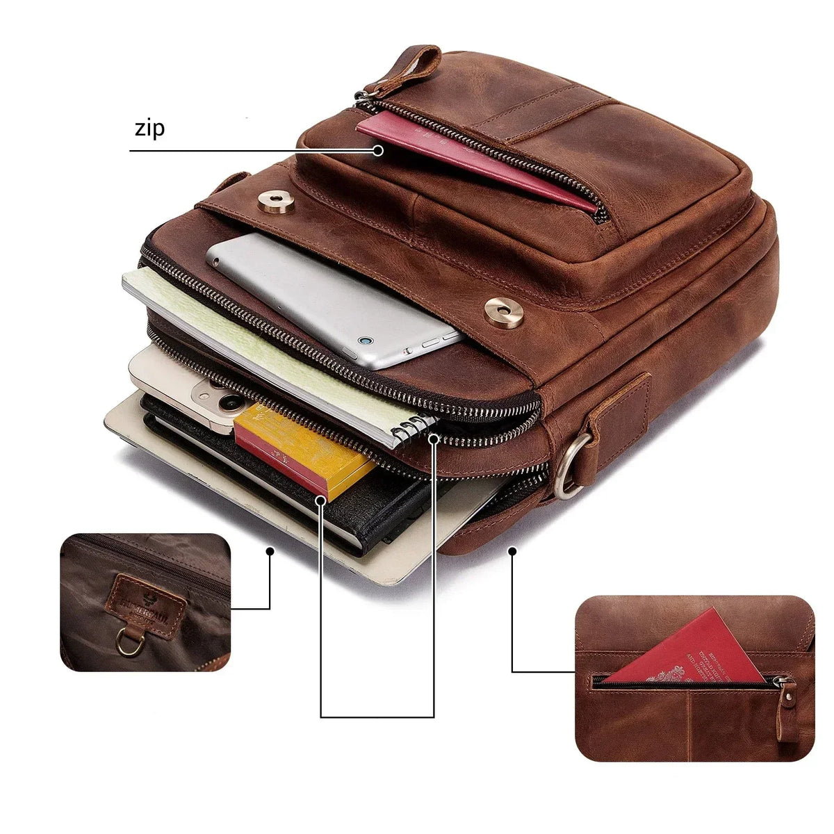 Men’s Leather Crossbody Bag – Vintage Flap Everyday Carry