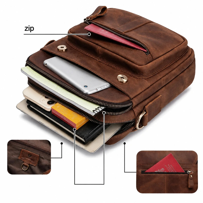 Men’s Leather Crossbody Bag – Vintage Flap Everyday Carry