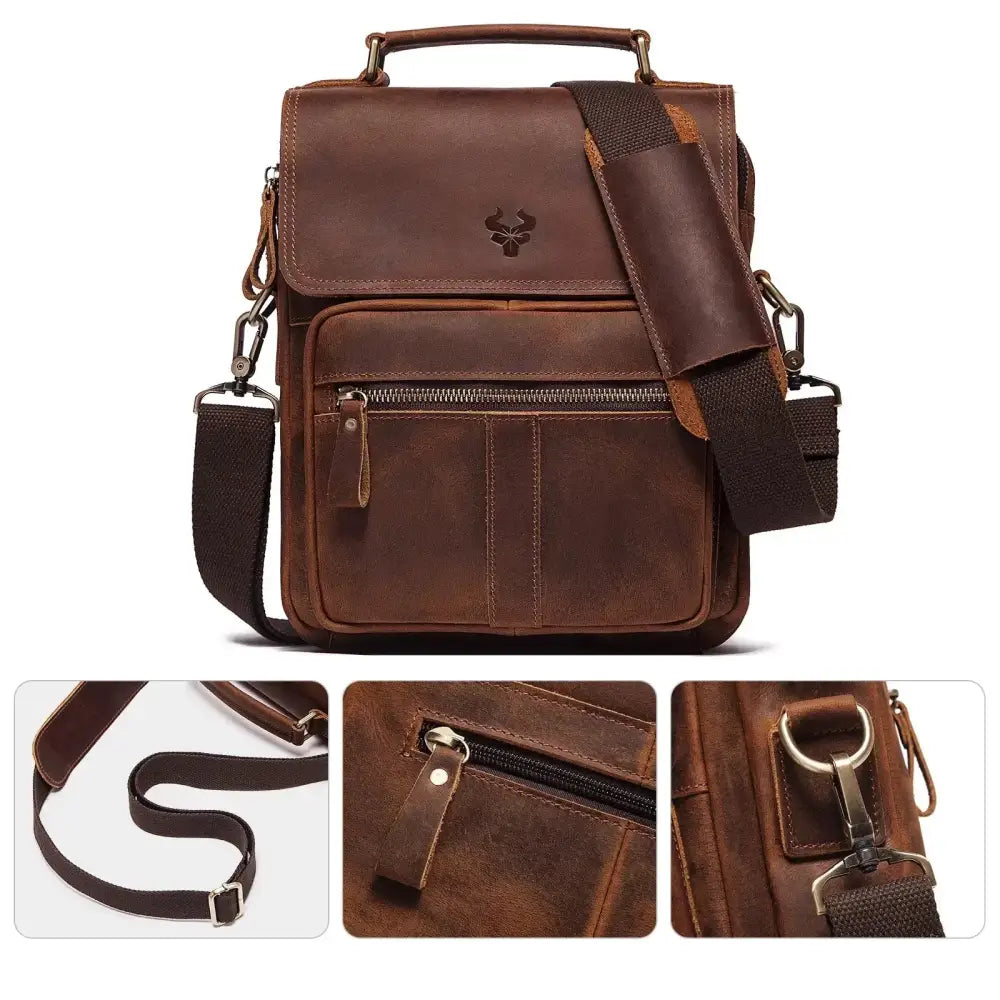 Men’s Leather Crossbody Bag – Vintage Flap Everyday Carry