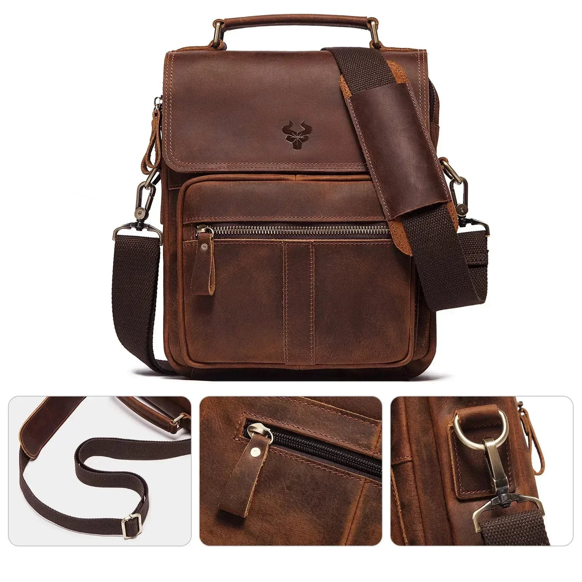 Men’s Leather Crossbody Bag – Vintage Flap Everyday Carry