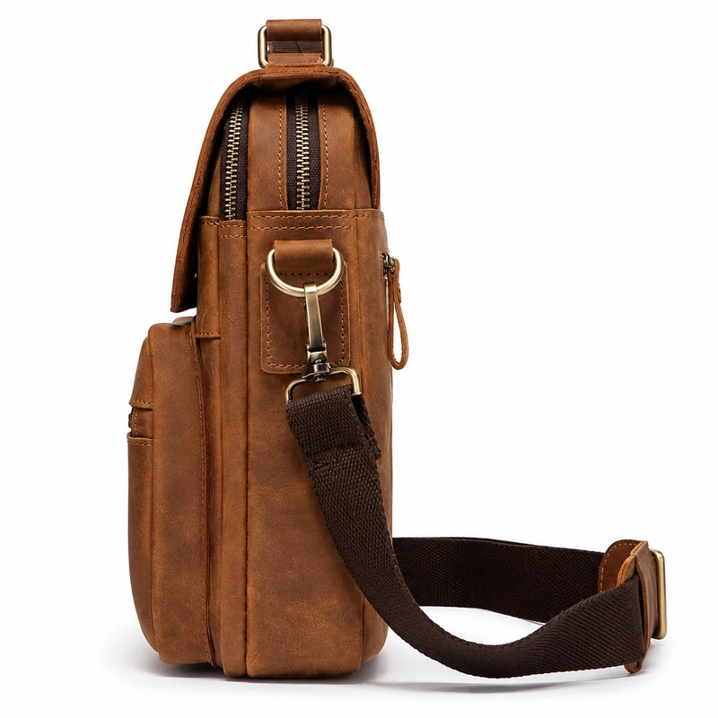 Men’s Leather Crossbody Bag – Vintage Flap Everyday Carry