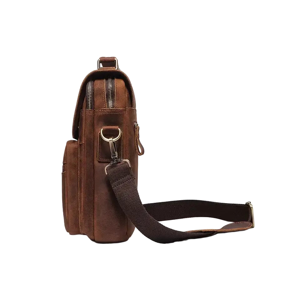 Men’s Leather Crossbody Bag – Vintage Flap Everyday Carry