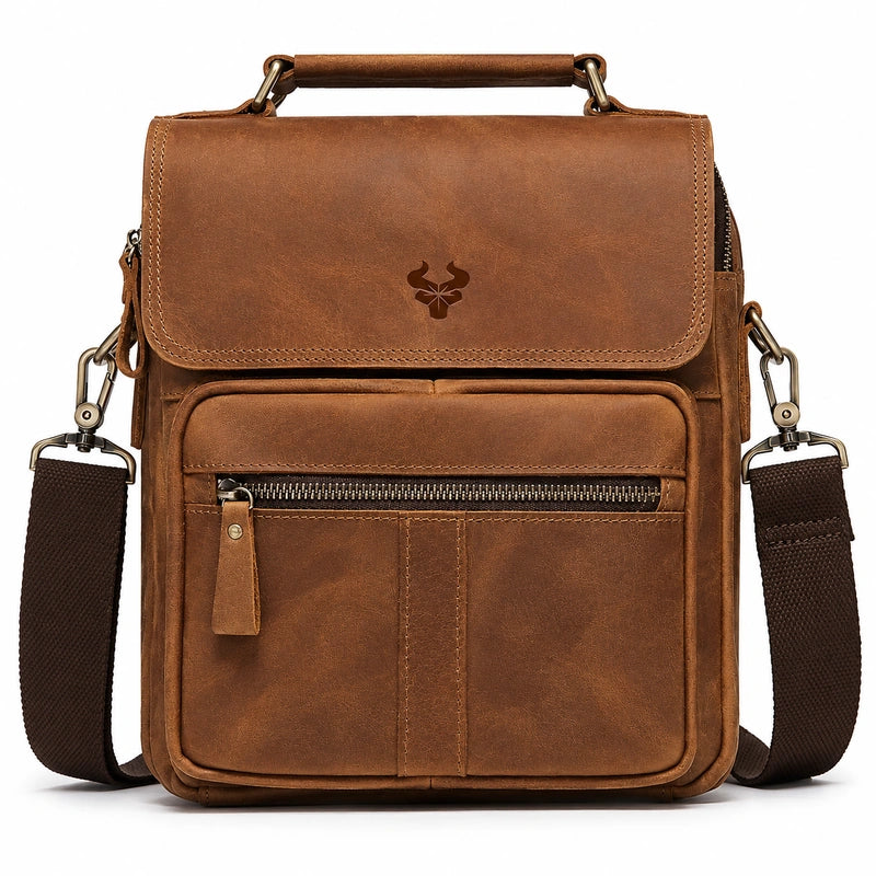 Men’s Leather Crossbody Bag – Vintage Flap Everyday Carry - Brown