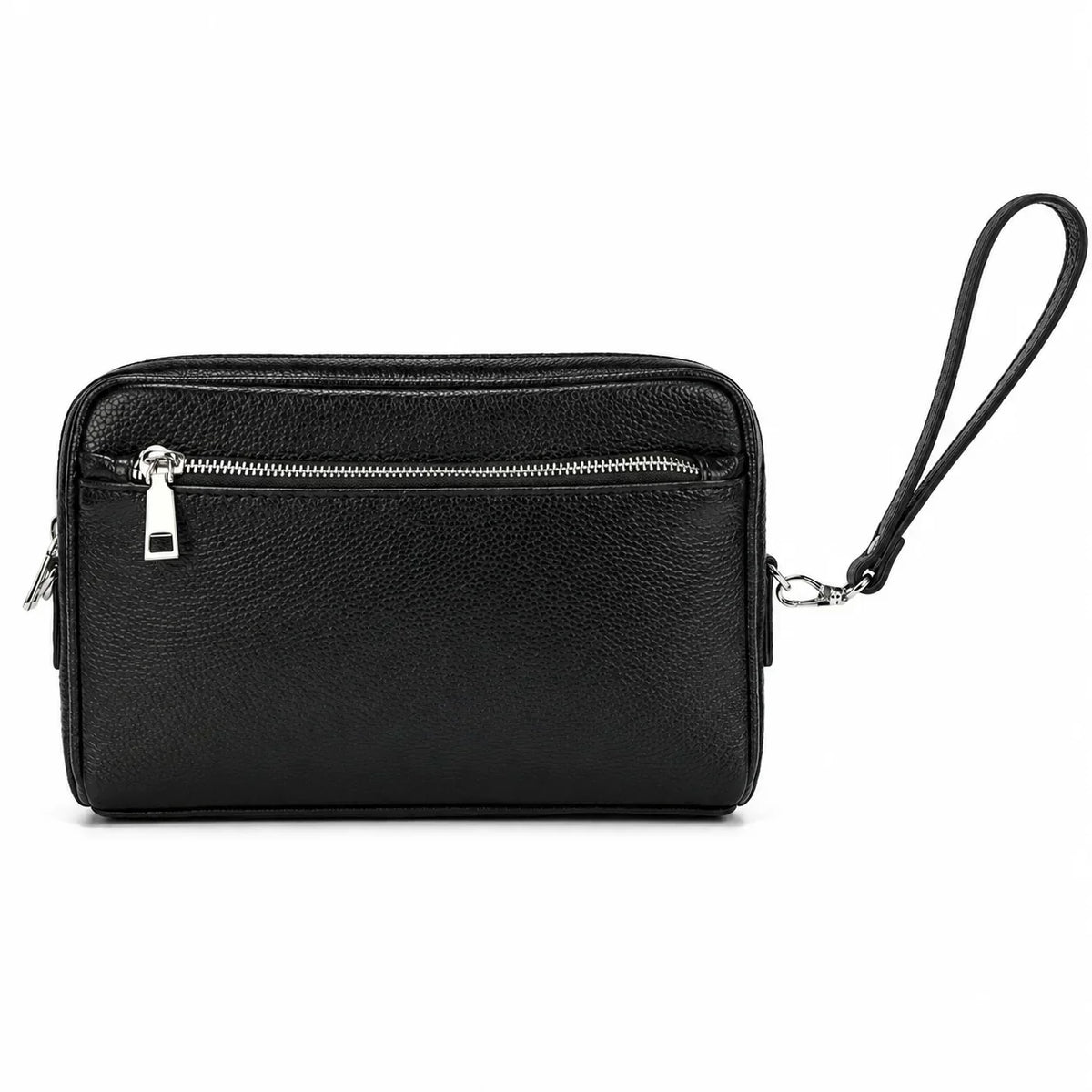 Men’s Leather Crossbody Clutch - Front Zip Pocket Bag with Wrist Strap