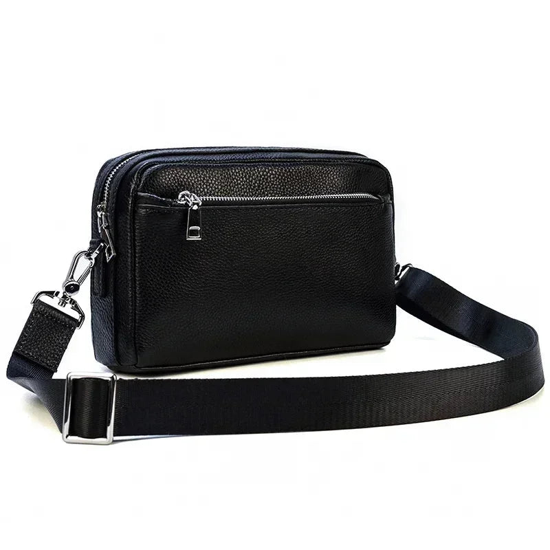 Men’s Leather Crossbody Clutch - Front Zip Pocket Bag with Wrist Strap