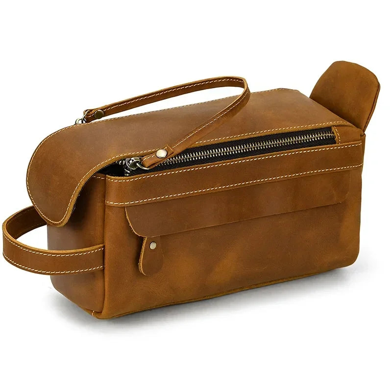 Men’s Leather Dopp Kit - Full-Grain Travel Toiletry Bag - Brown
