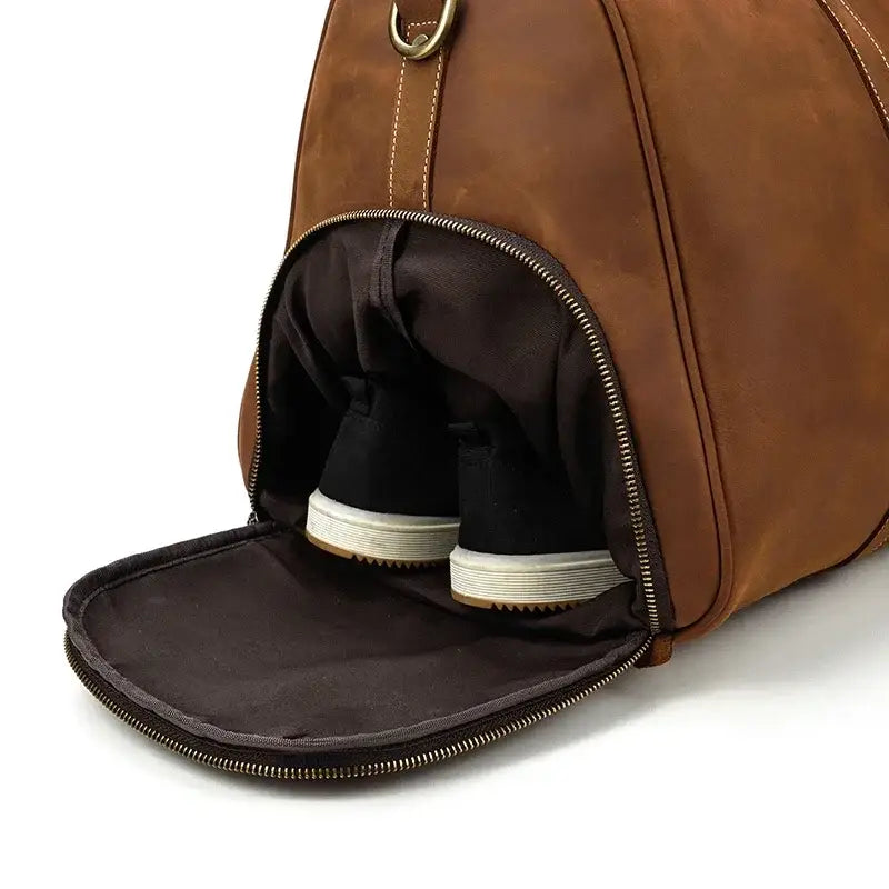 Men’s Leather Duffel Bag – Large Capacity with Shoe Compartment