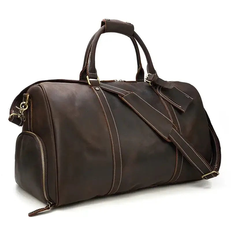 Men’s Leather Duffel Bag – Large Capacity with Shoe Compartment