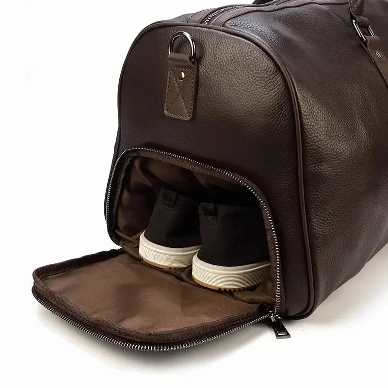 Men’s Leather Duffel Bag – Large Capacity with Shoe Compartment