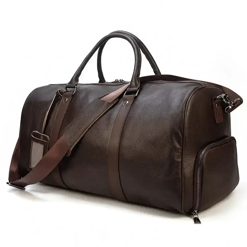 Men’s Leather Duffel Bag – Large Capacity with Shoe Compartment