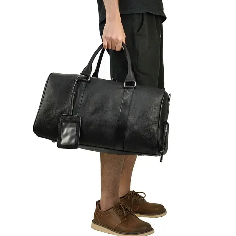 Men’s Leather Duffel Bag – Large Capacity with Shoe Compartment