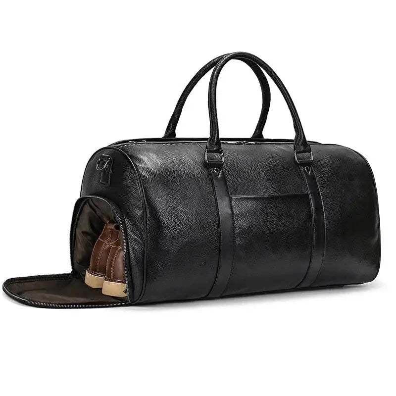 Men’s Leather Duffel Bag – Large Capacity with Shoe Compartment
