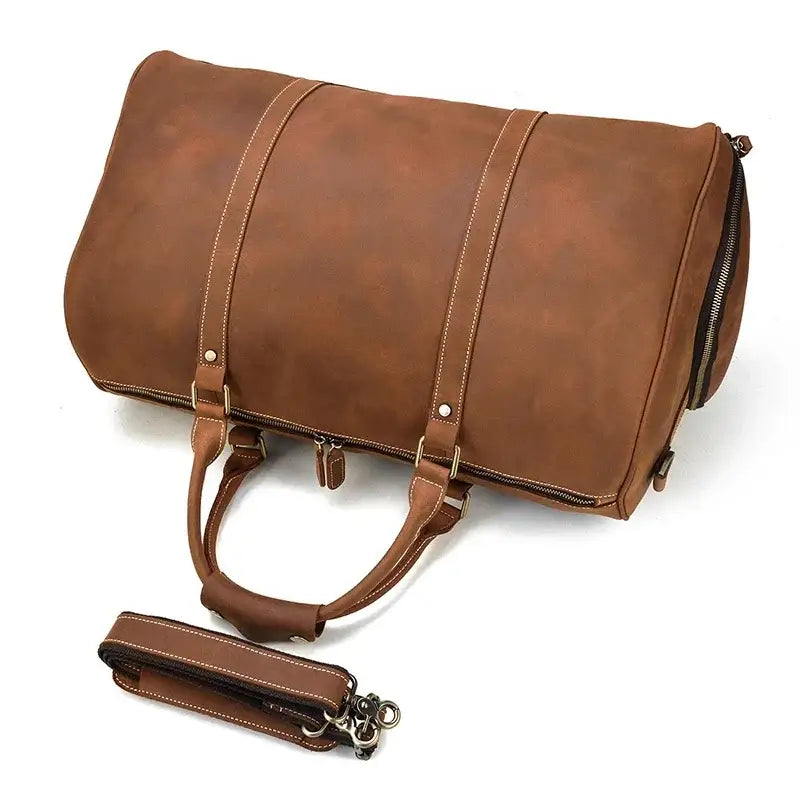Men’s Leather Duffel Bag – Large Capacity with Shoe Compartment