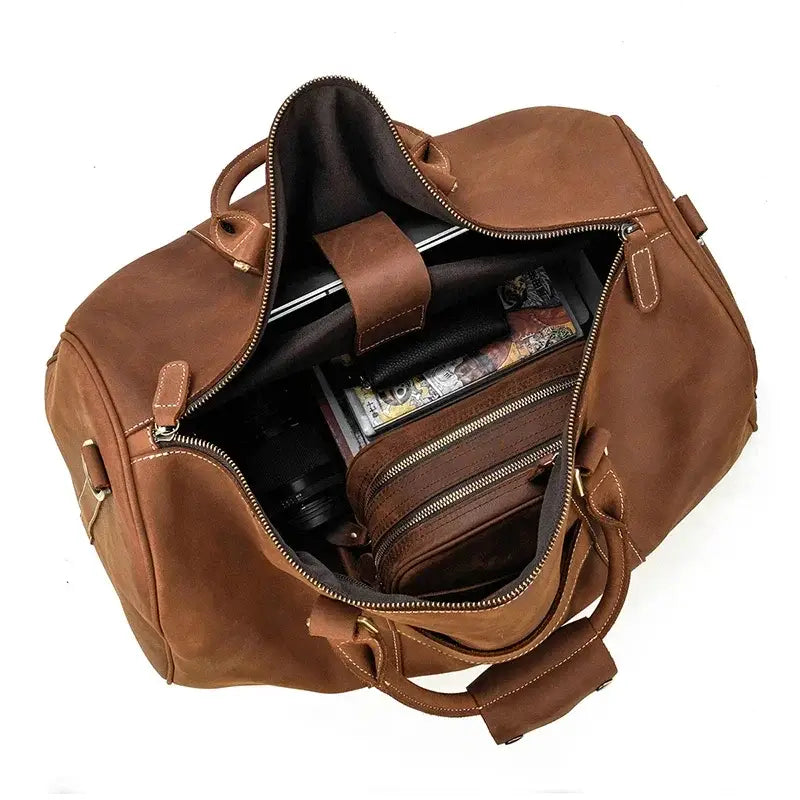 Men’s Leather Duffel Bag – Large Capacity with Shoe Compartment