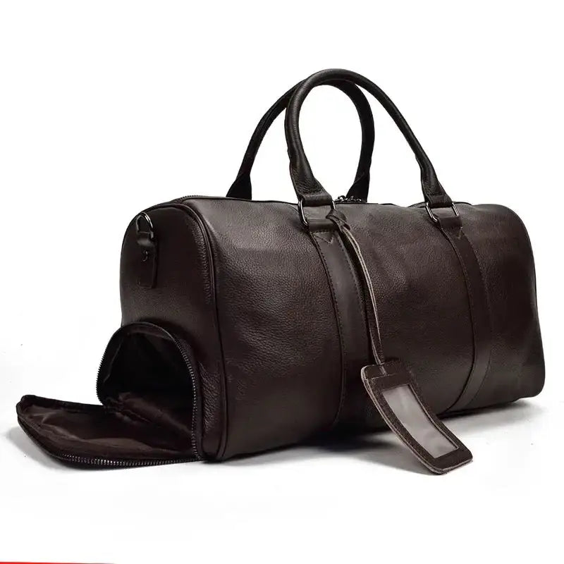 Men’s Leather Duffel Bag – Large Capacity with Shoe Compartment
