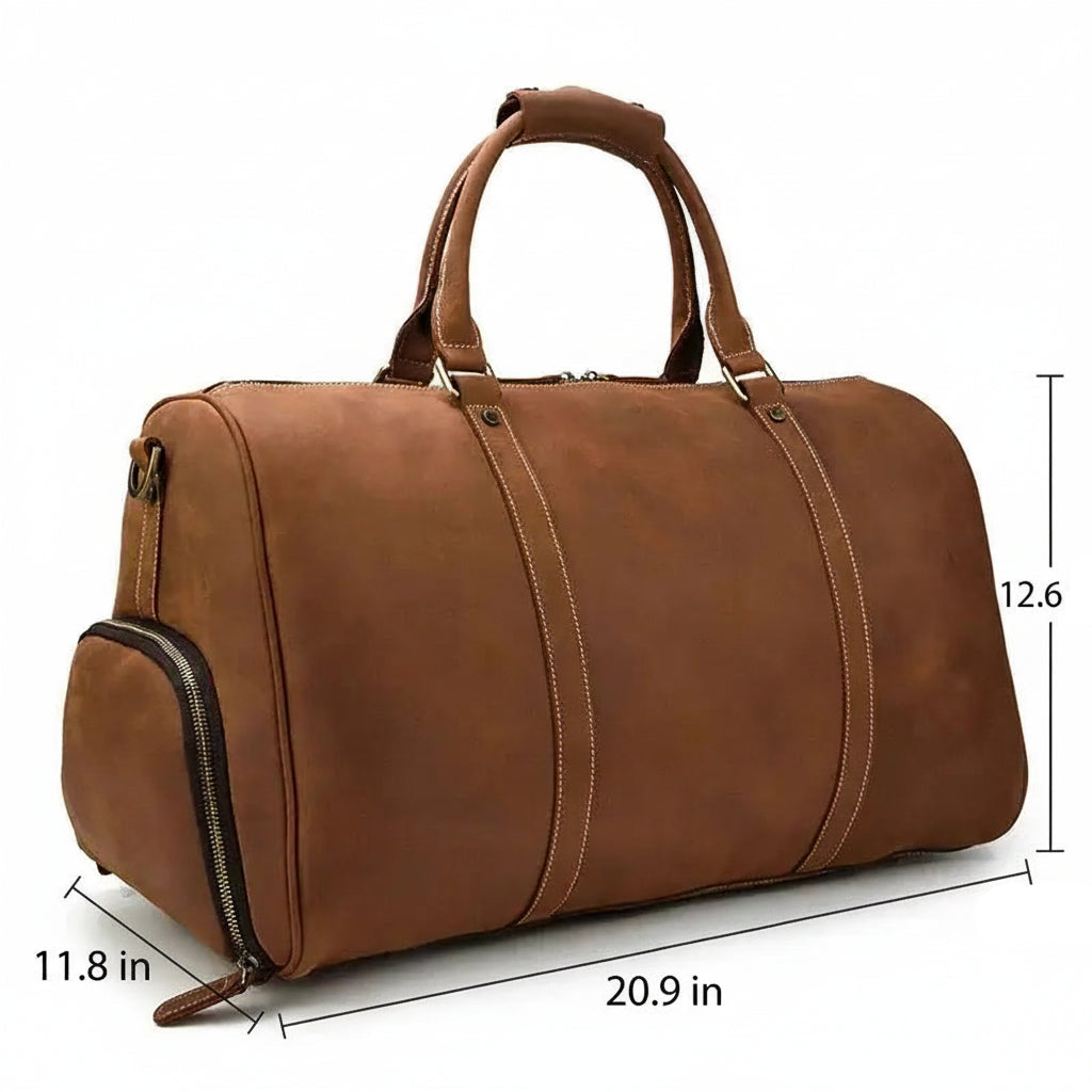 Men’s Leather Duffel Bag – Large Capacity with Shoe Compartment