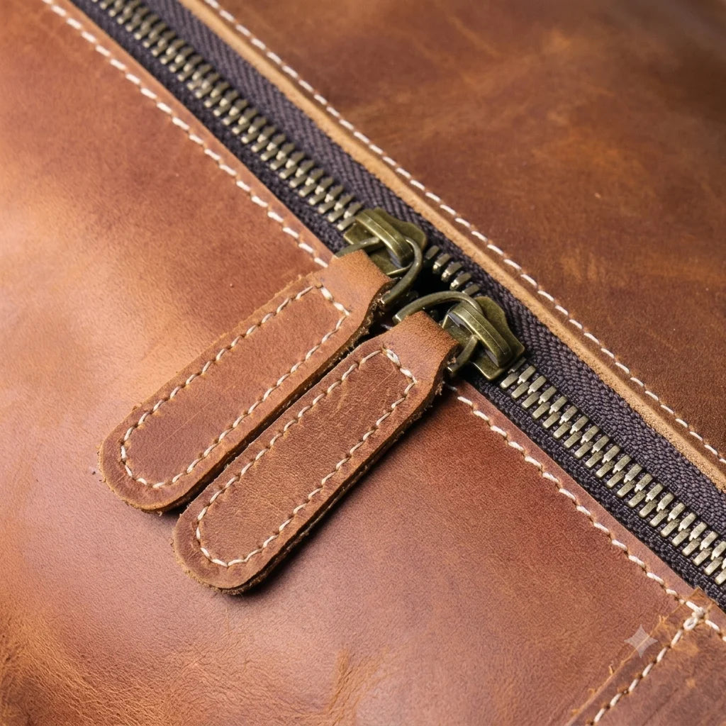 Men’s Leather Duffle Bag - Crazy Horse Shoe Pocket Weekender