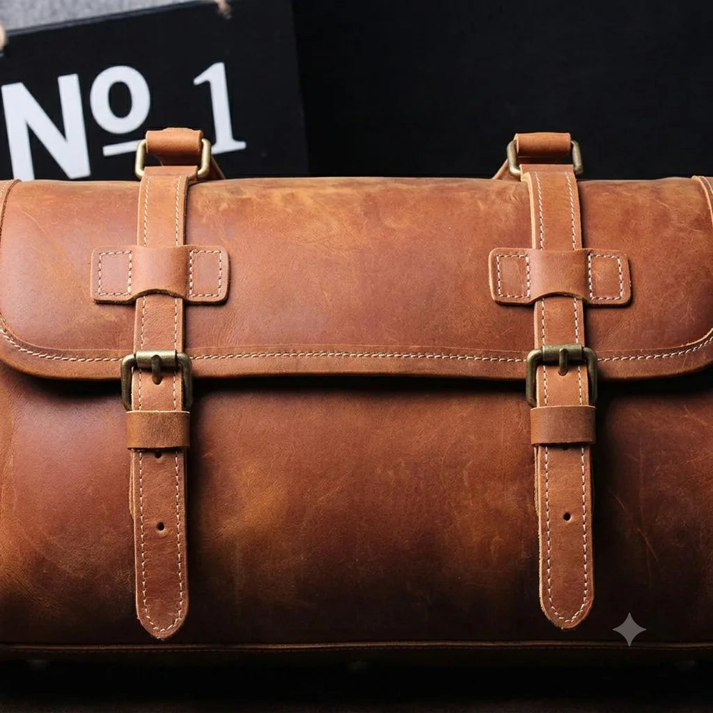 Men’s Leather Duffle Bag - Crazy Horse Shoe Pocket Weekender