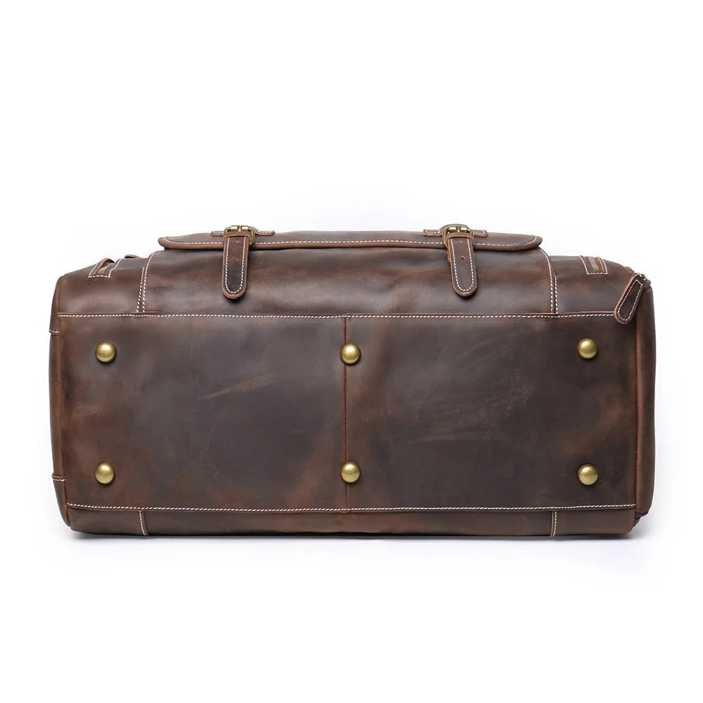 Men’s Leather Duffle Bag - Crazy Horse Shoe Pocket Weekender
