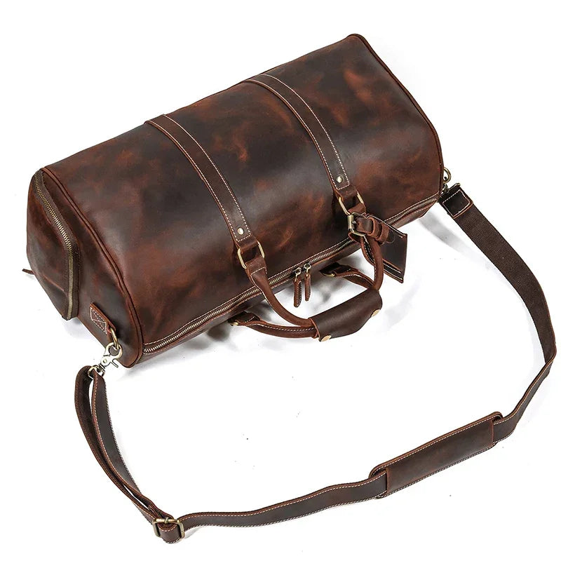 Men’s Leather Duffle Bag - Detachable Shoulder Strap
