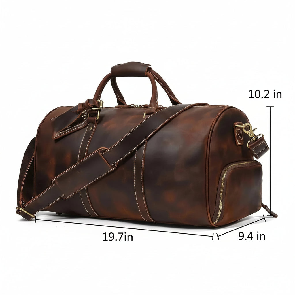 Men’s Leather Duffle Bag - Detachable Shoulder Strap
