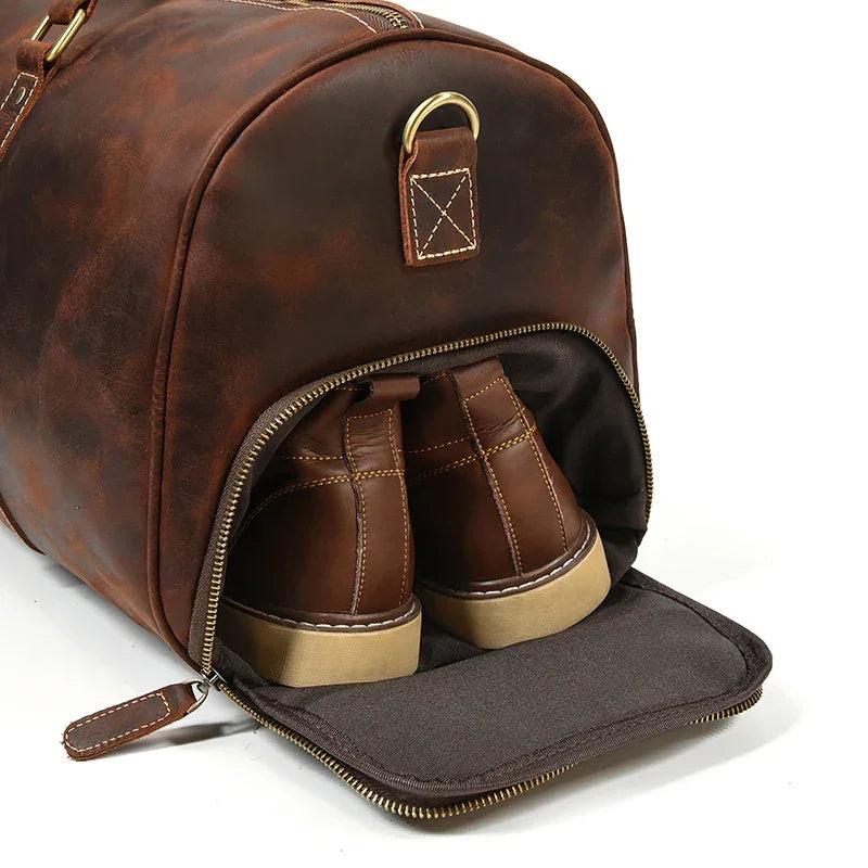 Men’s Leather Duffle Bag - Detachable Shoulder Strap