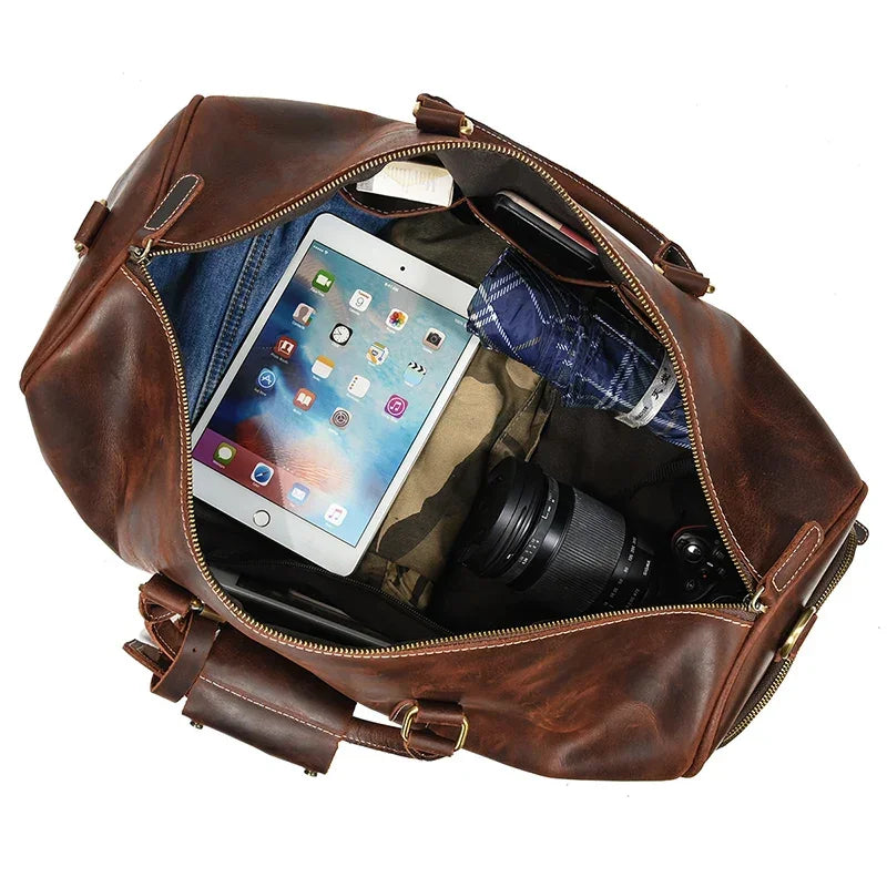 Men’s Leather Duffle Bag - Detachable Shoulder Strap