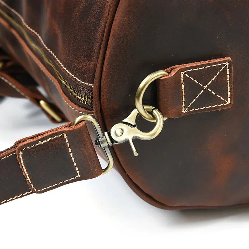 Men’s Leather Duffle Bag - Detachable Shoulder Strap