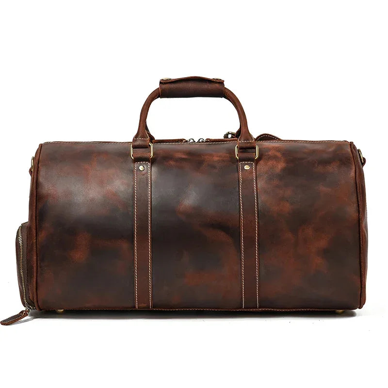 Men’s Leather Duffle Bag - Detachable Shoulder Strap