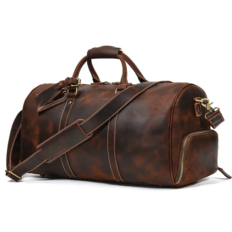 Men’s Leather Duffle Bag - Detachable Shoulder Strap
