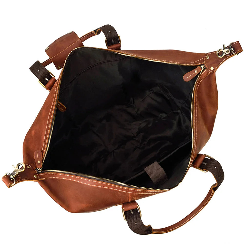 Men’s Leather Duffle Bag - Diagonal Zip Weekender