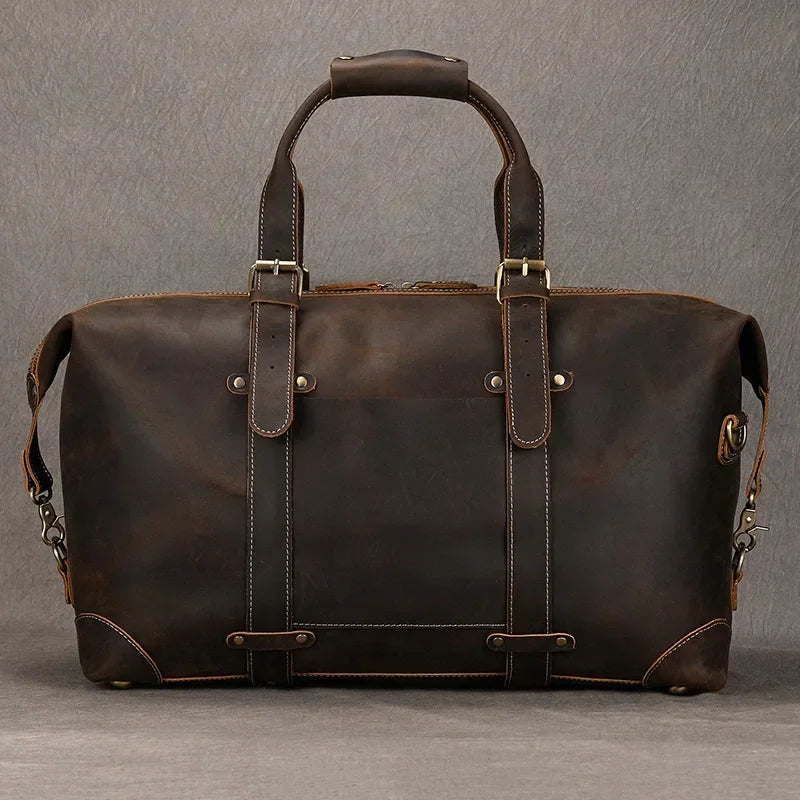 Men’s Leather Duffle Bag - Diagonal Zip Weekender
