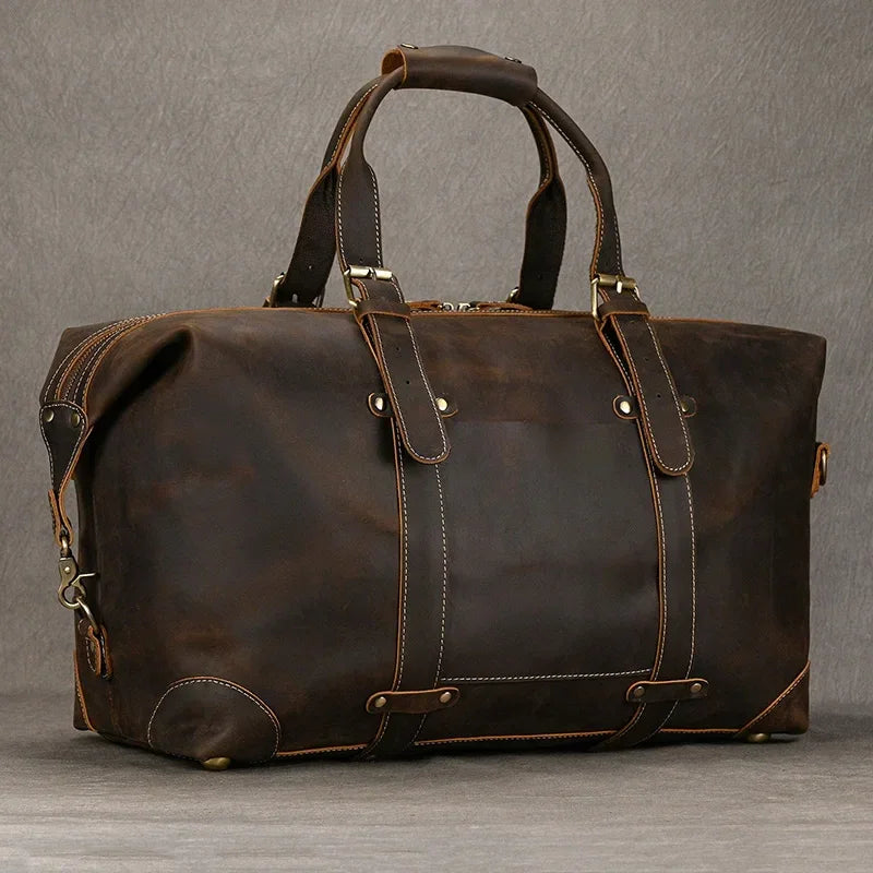 Men’s Leather Duffle Bag - Diagonal Zip Weekender