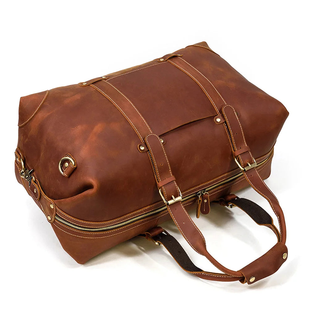 Men’s Leather Duffle Bag - Diagonal Zip Weekender