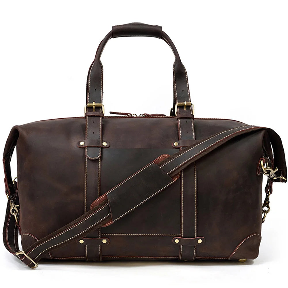 Men’s Leather Duffle Bag - Diagonal Zip Weekender