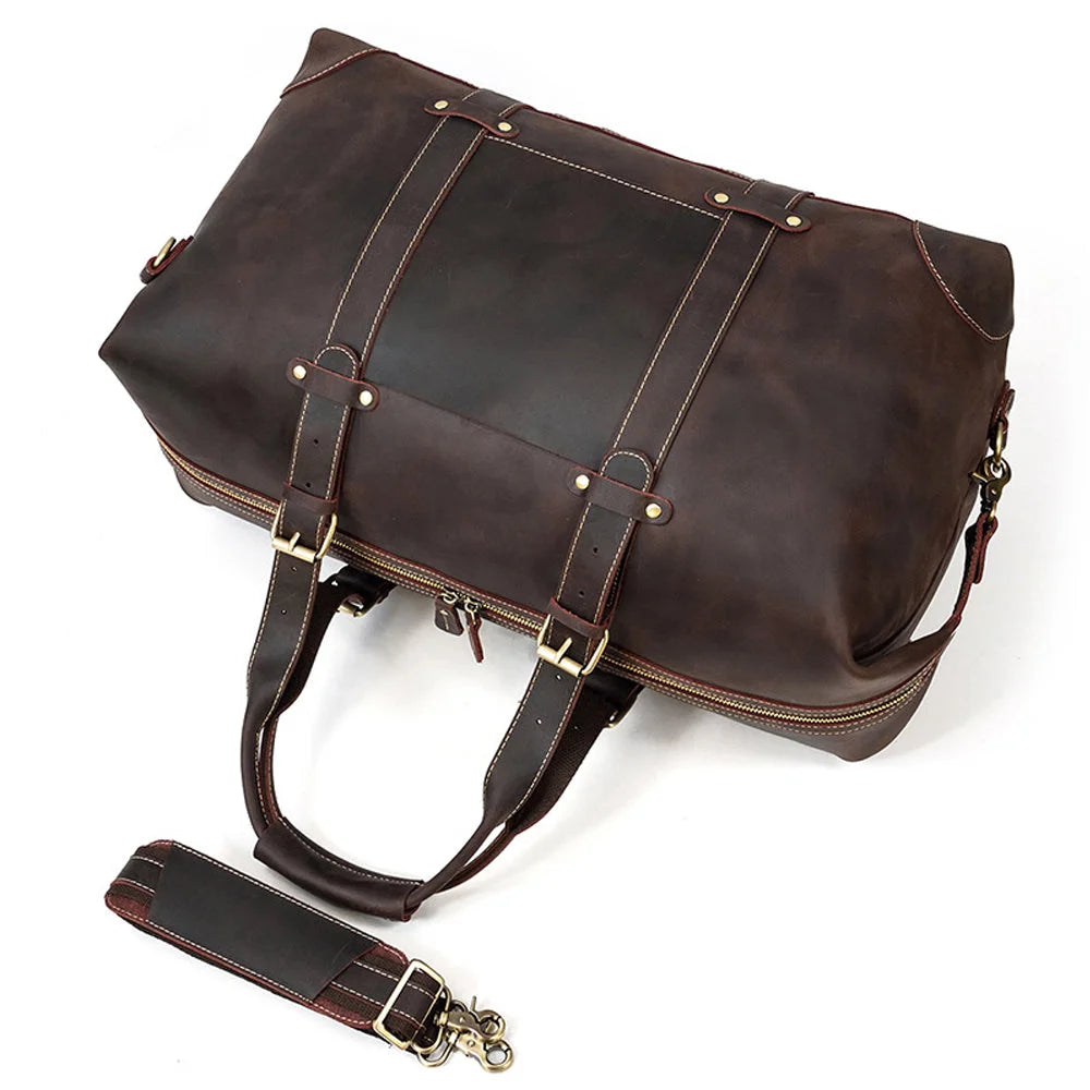 Men’s Leather Duffle Bag - Diagonal Zip Weekender