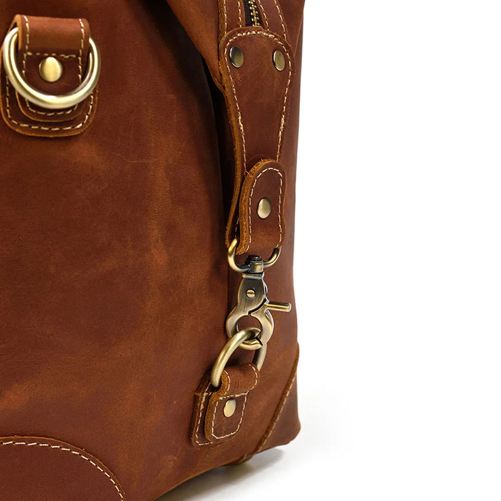 Men’s Leather Duffle Bag - Diagonal Zip Weekender
