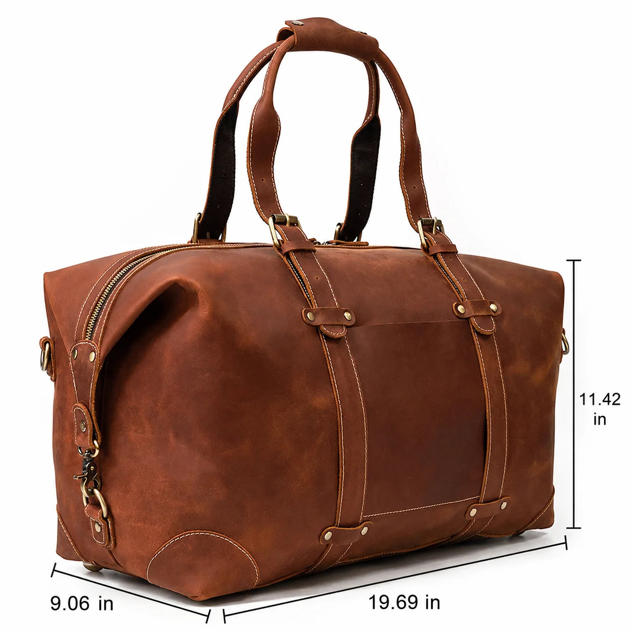 Men’s Leather Duffle Bag - Diagonal Zip Weekender