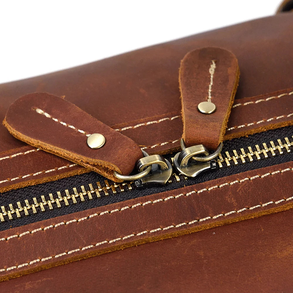 Men’s Leather Duffle Bag - Diagonal Zip Weekender