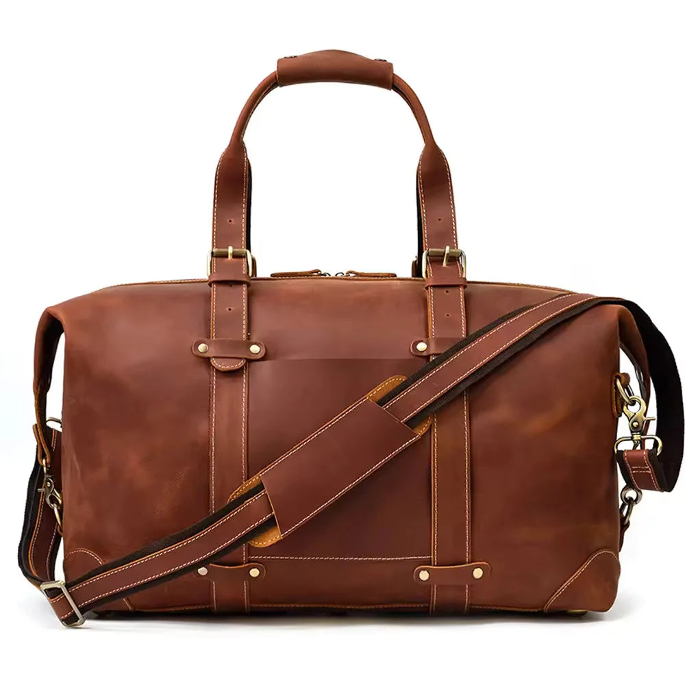 Men’s Leather Duffle Bag - Diagonal Zip Weekender - Light Brown