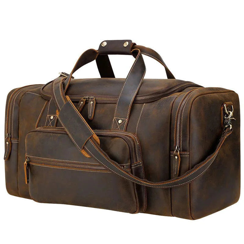 Men’s Leather Duffle Bag - Extra Large 50L Weekender - Coffee