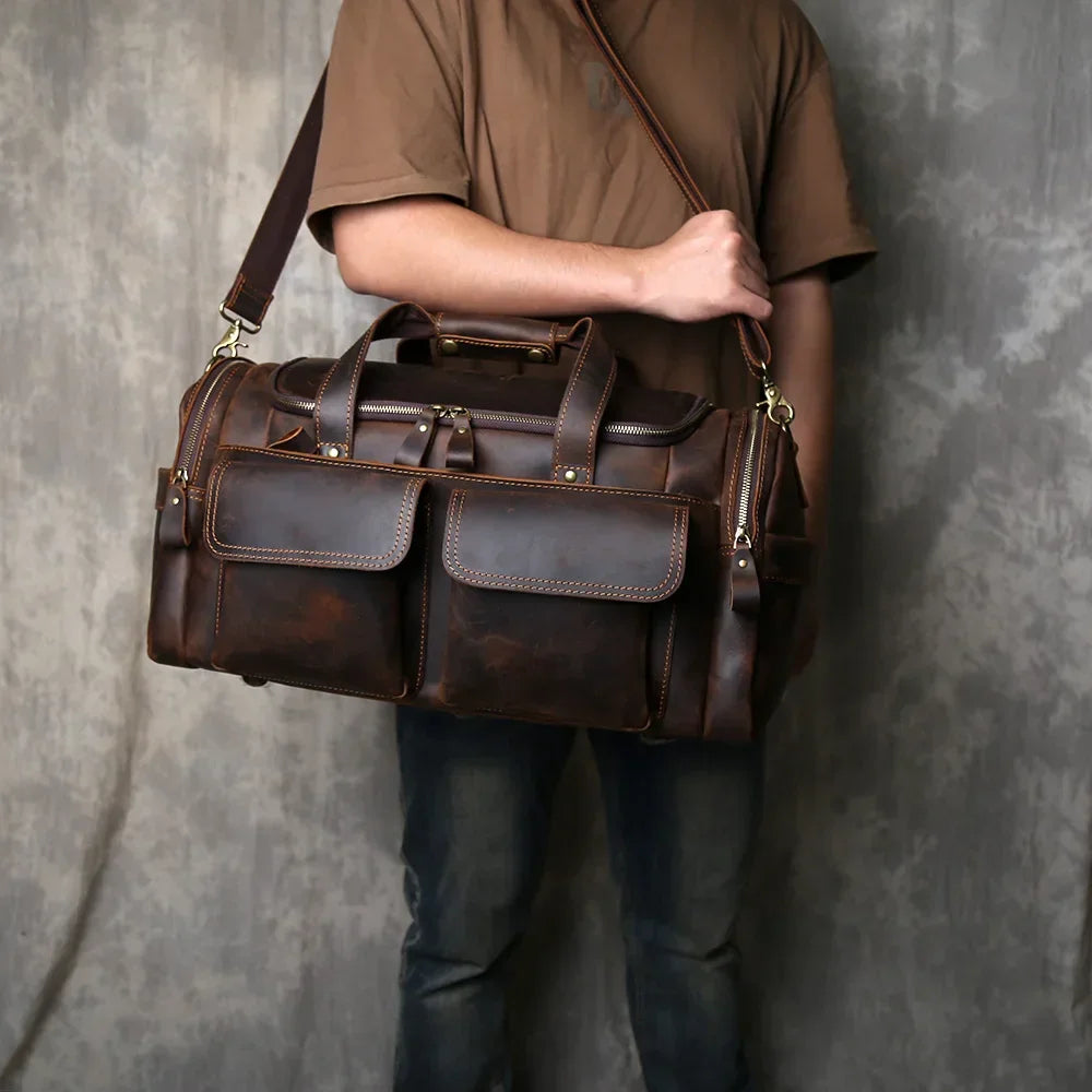 Men’s Leather Duffle Bag - Laptop Compartment Weekender
