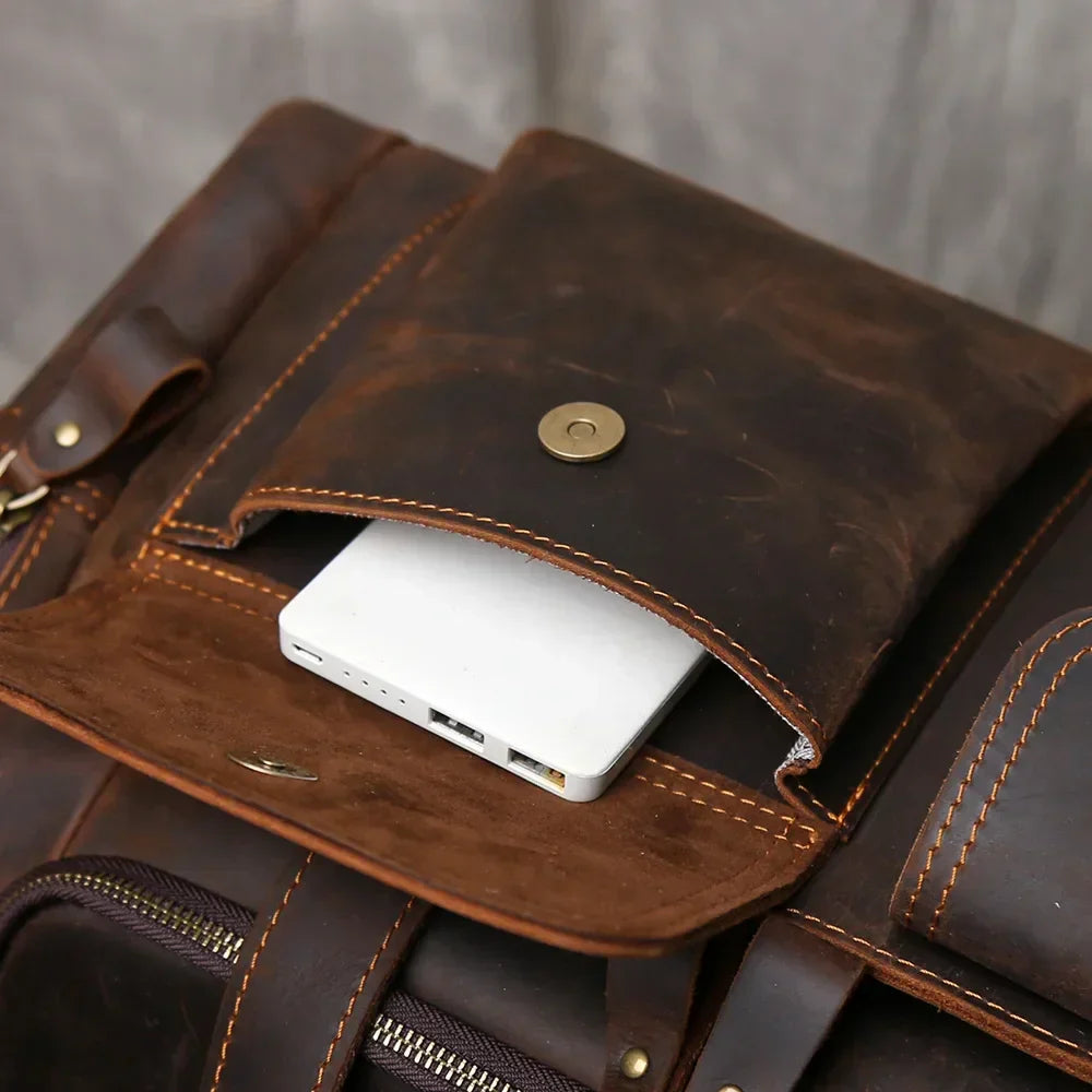 Men’s Leather Duffle Bag - Laptop Compartment Weekender