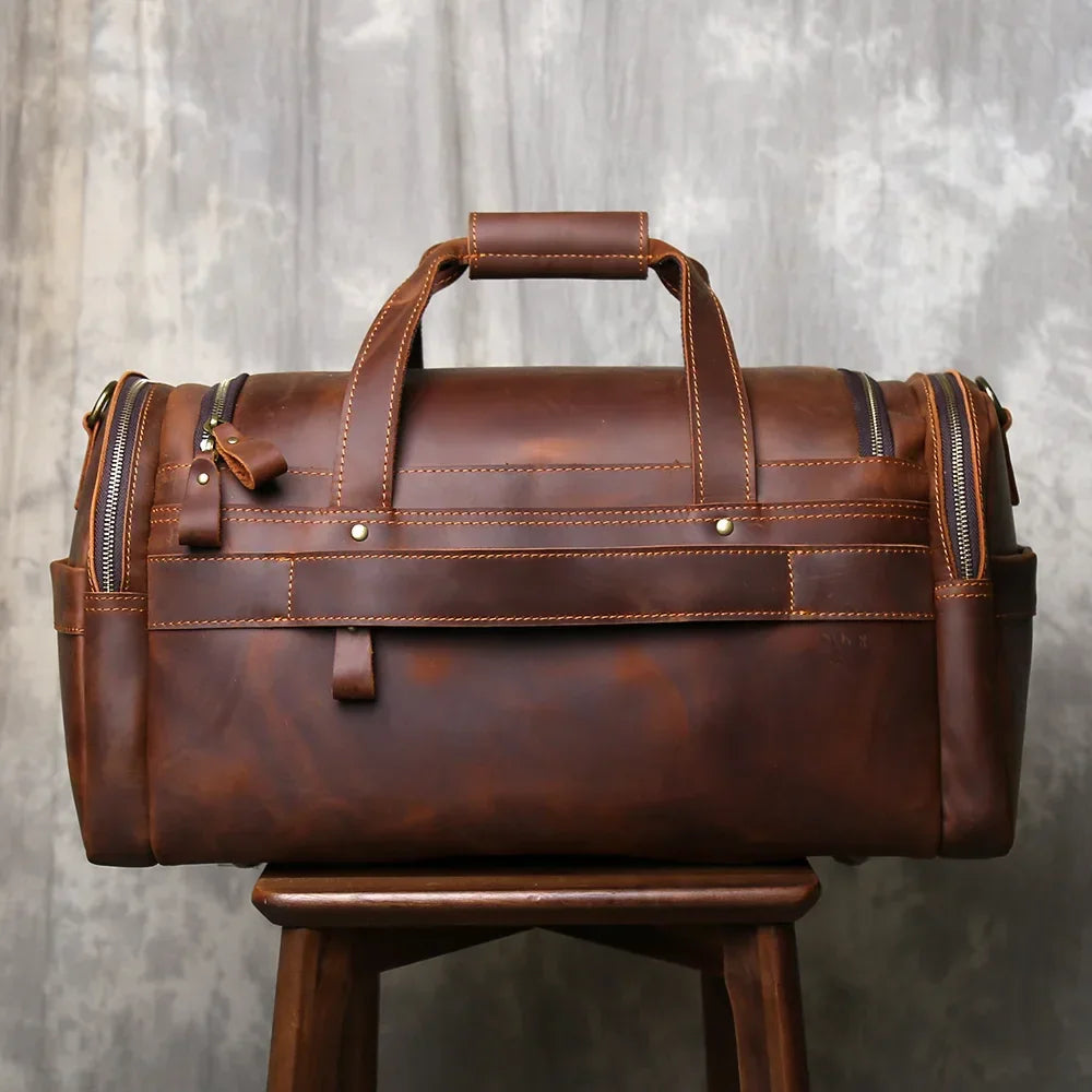 Men’s Leather Duffle Bag - Laptop Compartment Weekender